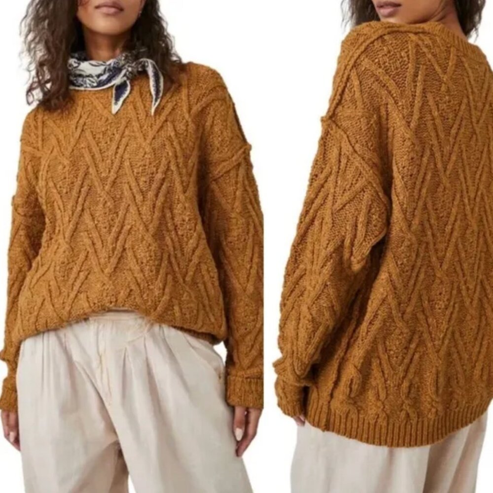 Free People Isla Cable Knit Tunic Turmeric Size XS Unworn